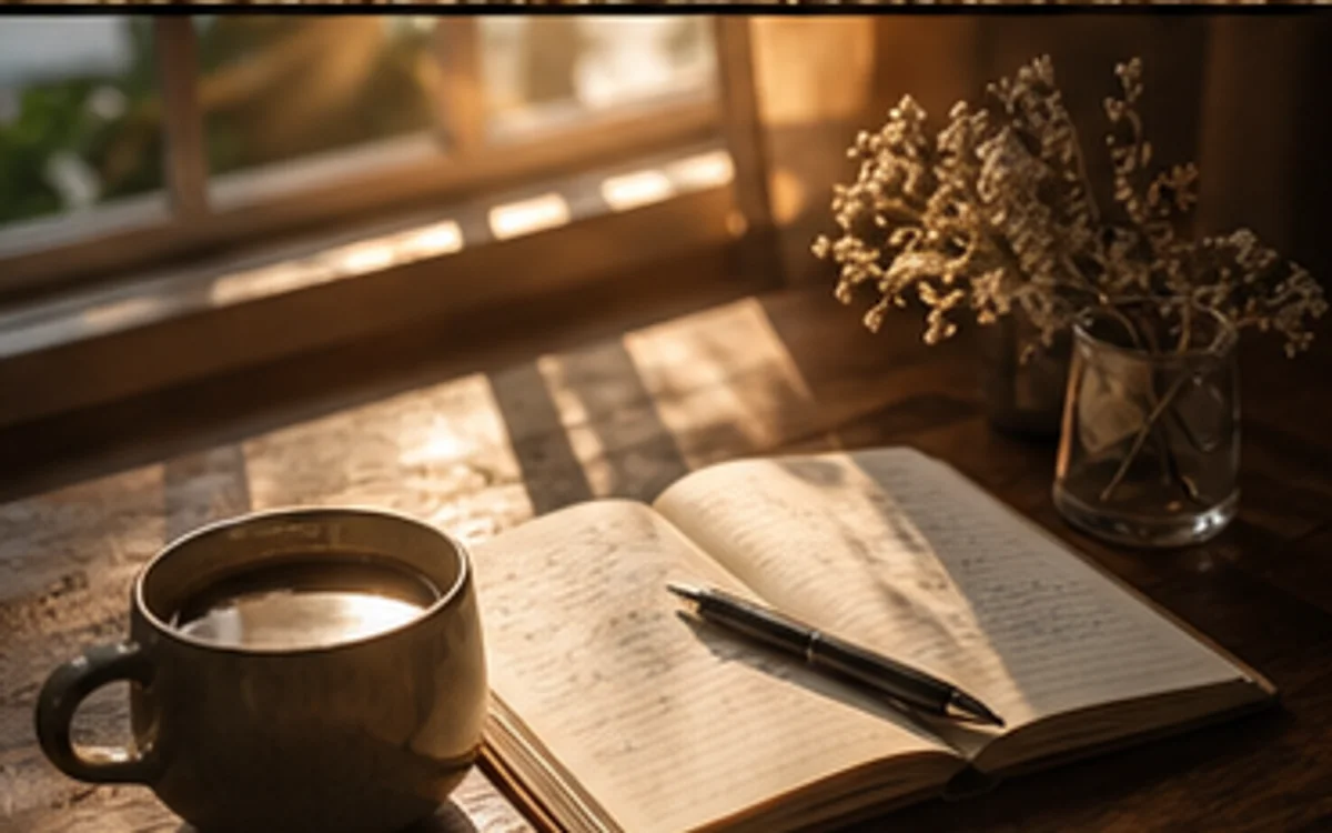 Coffee Corner editorial desk with coffee, notes, and brewing gear