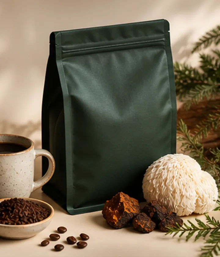 Four Sigmatic mushroom coffee style ground coffee bag with coffee and functional mushrooms