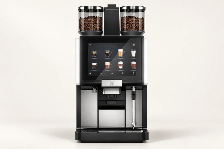 AI illustration of WMF 5000 S+ — Two-hopper model shown; screen setup and package options may differ.