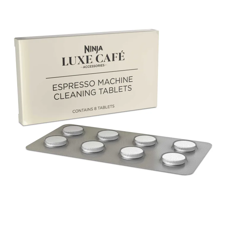 Ninja Luxe Café espresso-machine cleaning tablet packet and eight-tablet blister
