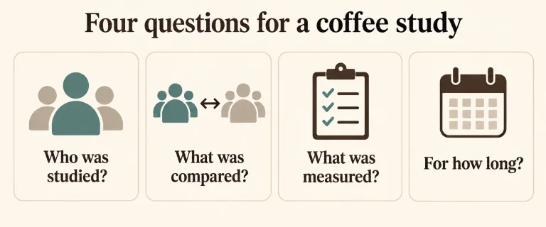 AI diagram of four study questions: who was studied, what was compared, what was measured and for how long