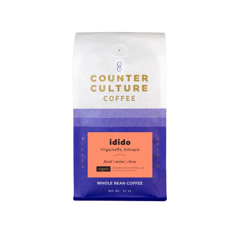 Single-origin example: a 12 oz bag of Counter Culture Idido whole-bean coffee from Yirgacheffe, Ethiopia