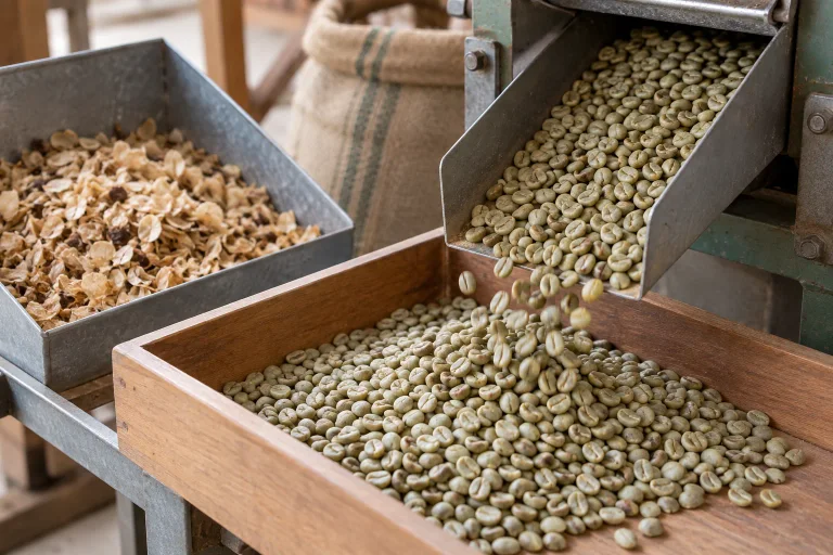 Coffee milling equipment preparing green coffee