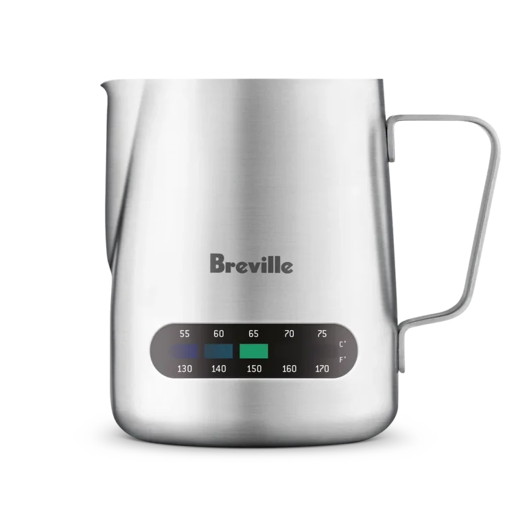 Breville Temp Control Milk Jug BES003XL with handle and temperature indicator