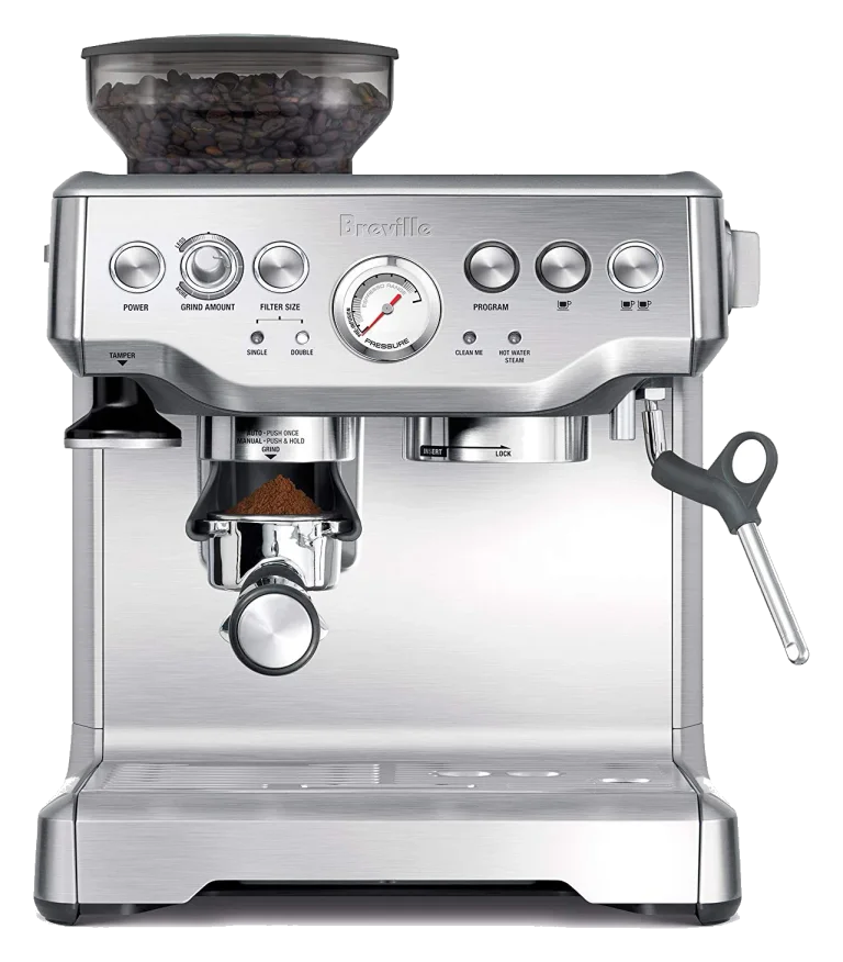 Front view of the Breville BES870XL Barista Express espresso machine