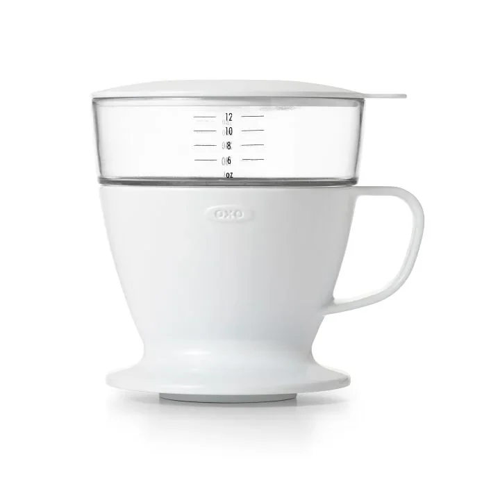 OXO Brew Pour-Over Coffee Maker with Water Tank — White dripper with clear water tank; SKU 11180100