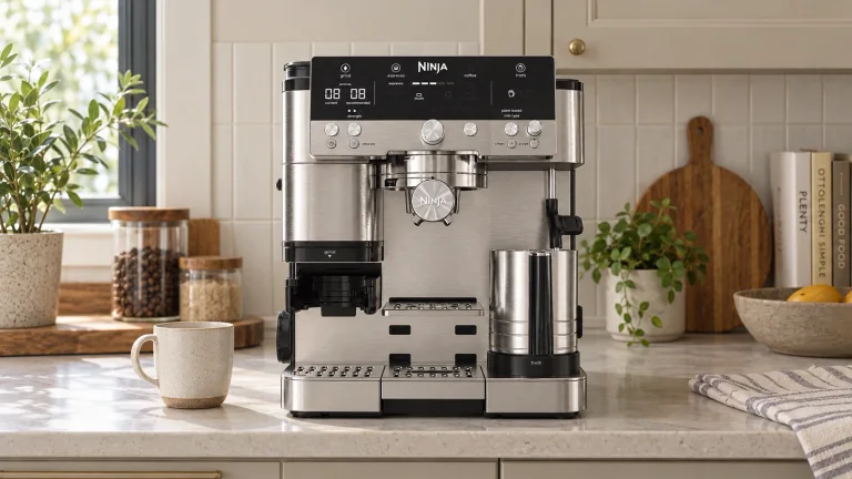 AI illustration of a Ninja Luxe Cafe Premier ES601 in a modern kitchen.