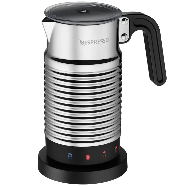 Silver Nespresso Aeroccino4 Refresh4194 with four controls on its lower body