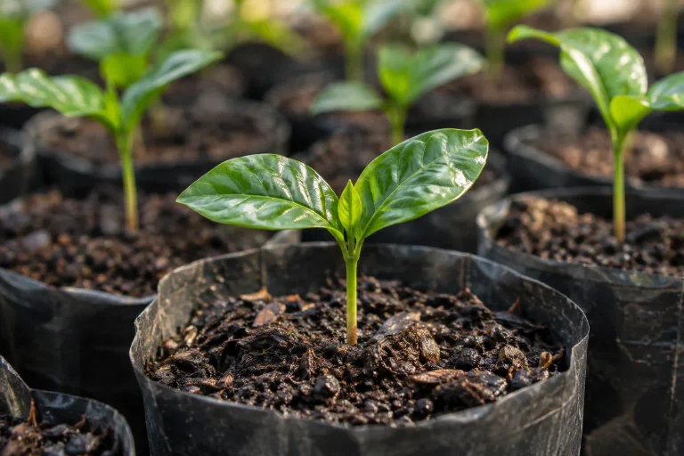 Young coffee seed sprouting before planting