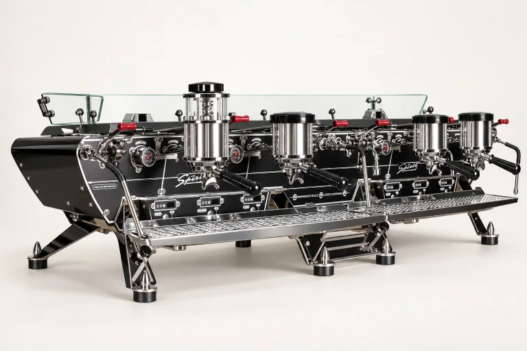 AI illustration of Kees van der Westen Spirit WideBody Idro-matic — Custom four-group WideBody shown; finish and accessories vary.