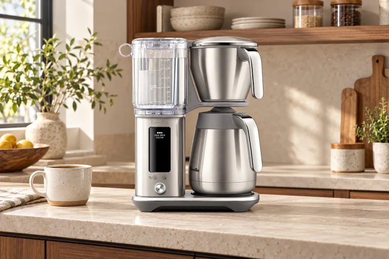 Breville Luxe BDC465 Thermal on a stone counter in a modern cream-and-wood kitchen