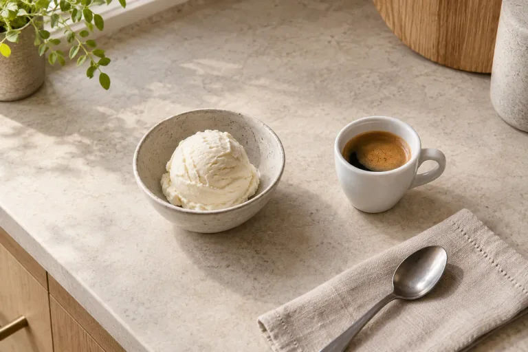 Vanilla ice cream and a small espresso served separately before making affogato